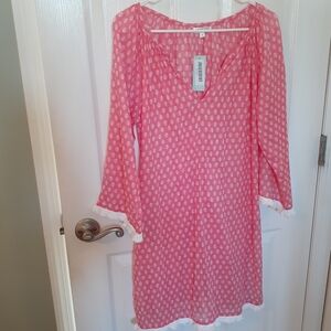 Debbie Katz Resort Wear Coral Boho Loose Fit Fringe Beach Dress Sz L